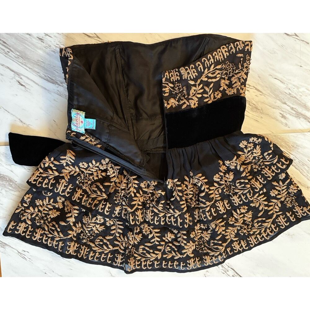 Tracy Reese Holiday Party Sweetheart Silk Top, Black Velvet Bow, Tiered - Size 2 - Picture 6 of 8